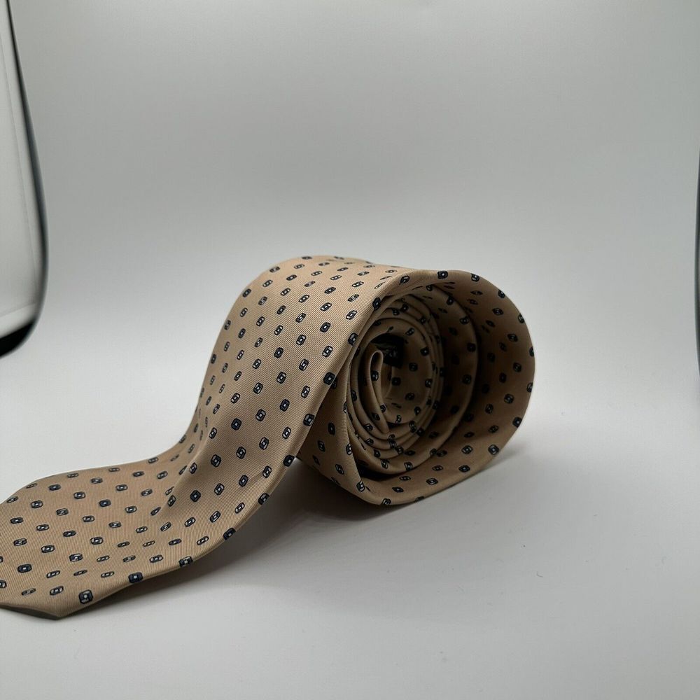 Vintage CHRISTIAN DIOR Beige Slate Blue Rust 100% Silk  Mens Tie